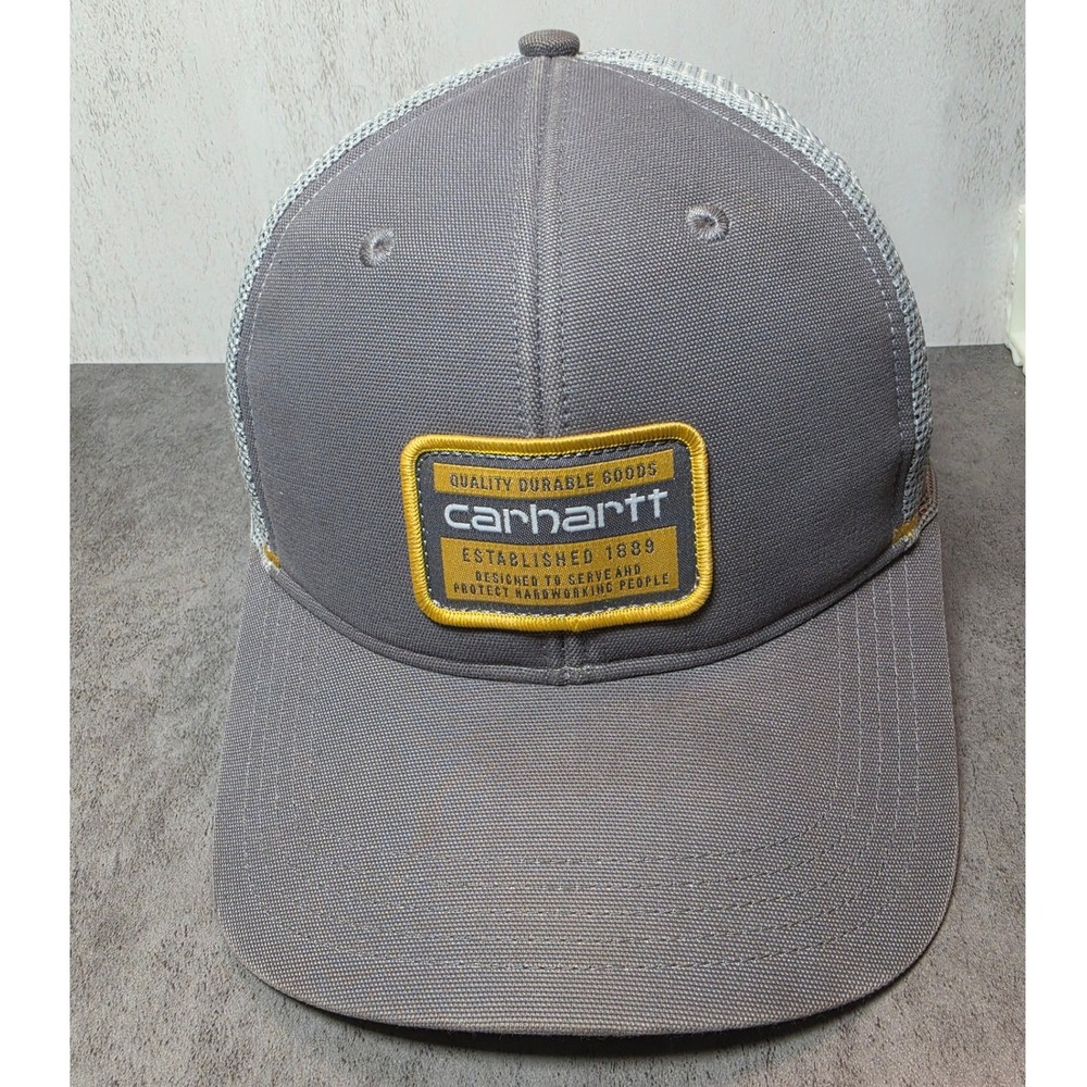 Carhartt Gray Mesh Back Trucker Hat Adjustable Snapback Patch Logo Cap Mens